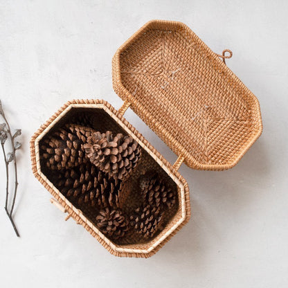 Woven Rectangular Basket With Lid