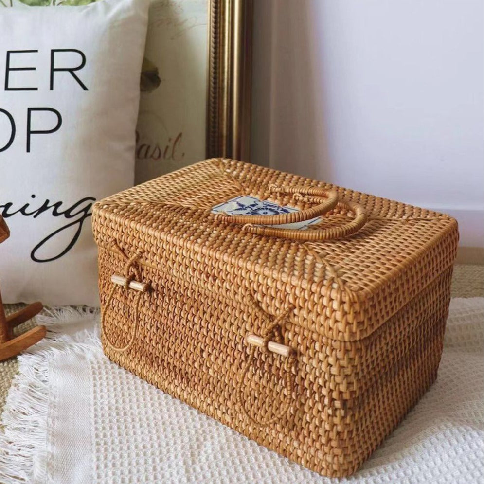 Rattan Rectangular Organizer With Lid