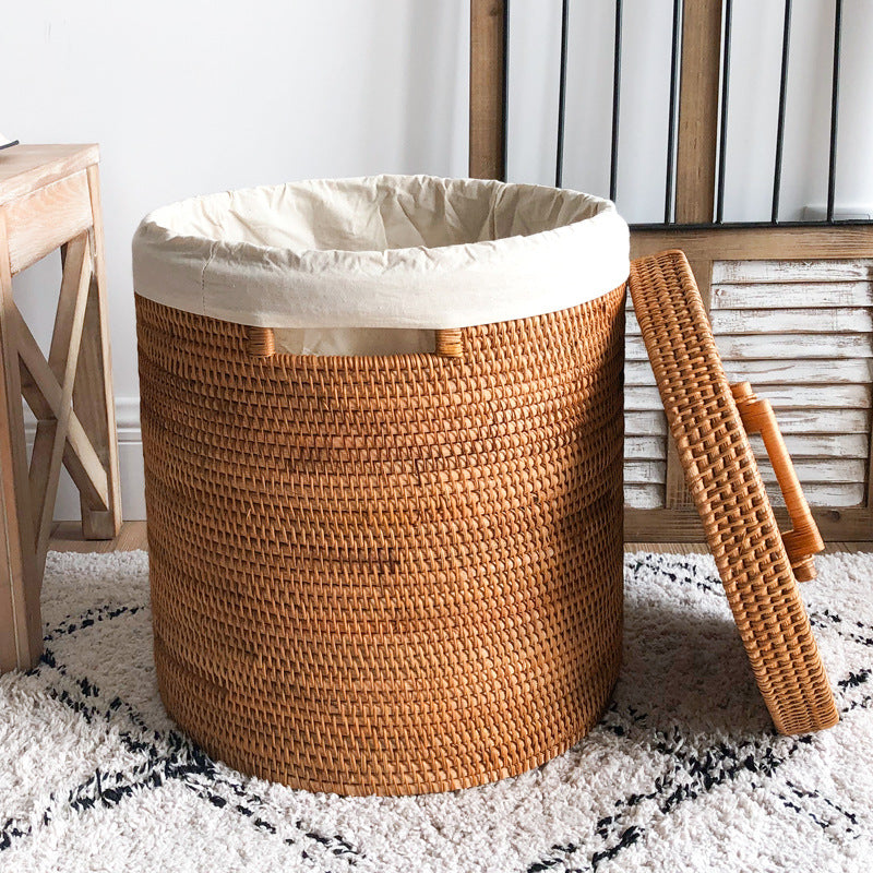 Round Wicker Laundry Basket Hamper With Lid - Medium