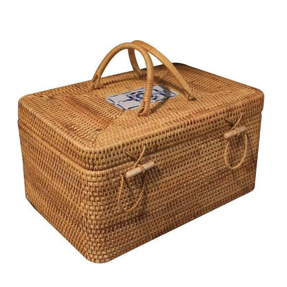 Rattan Rectangular Organizer With Lid