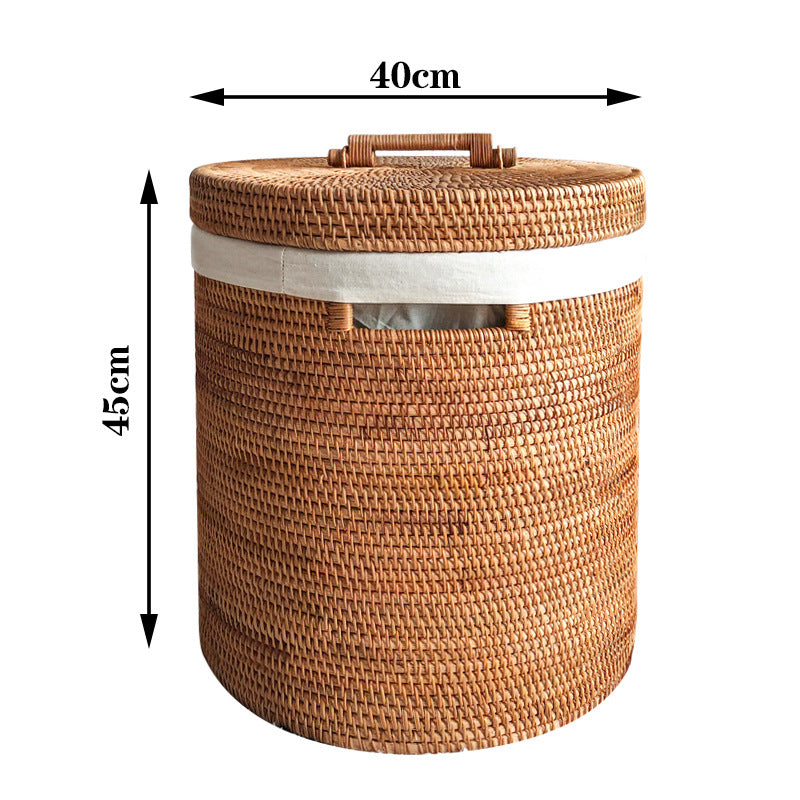 Round Wicker Laundry Basket Hamper With Lid - Medium