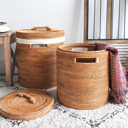 Round Wicker Laundry Basket Hamper With Lid - Large