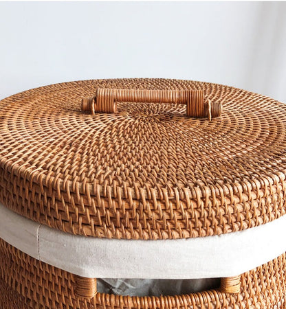 Round Wicker Laundry Basket Hamper With Lid - Large