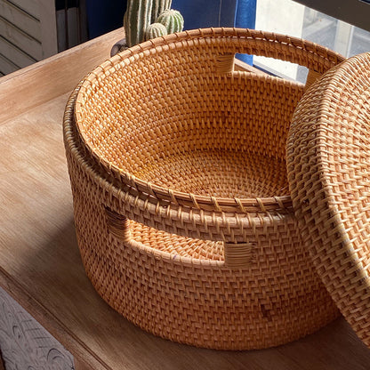 Rattan Round Deep Storage With Lid