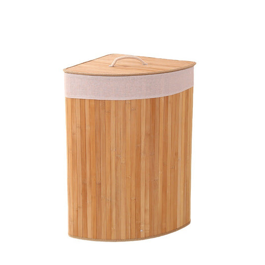 Corner Bamboo Laundry Hamper With Lid - Midium