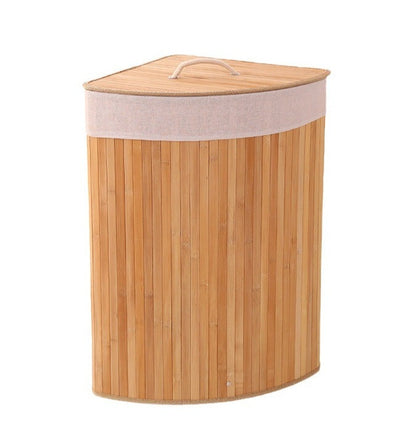 Corner Bamboo Laundry Hamper With Lid - Large