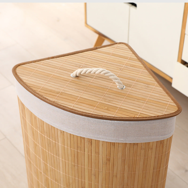 Corner Bamboo Laundry Hamper With Lid - Midium