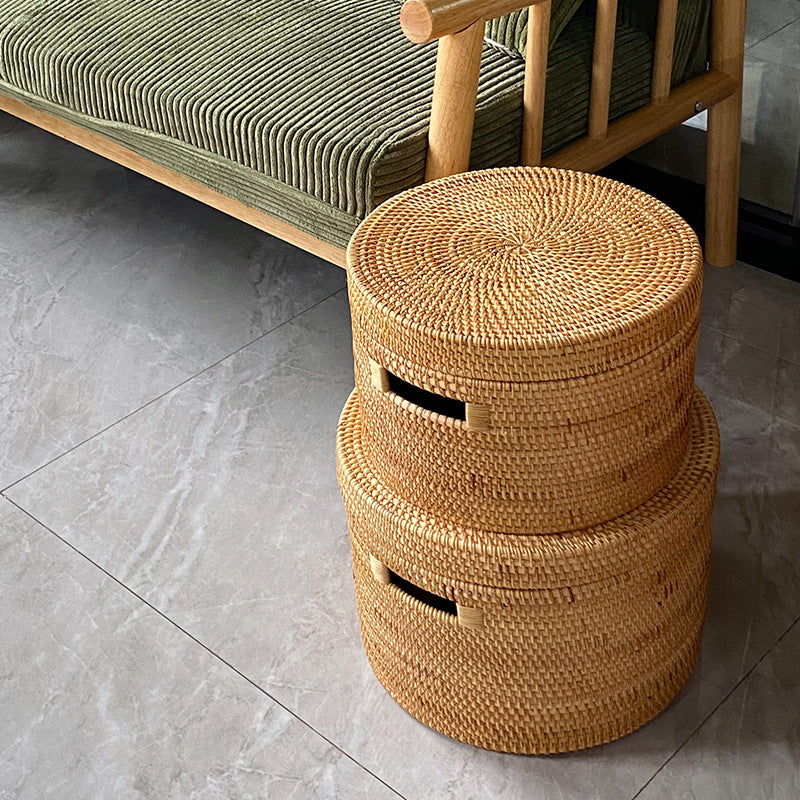 Rattan Round Deep Storage With Lid