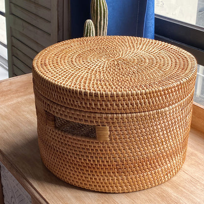 Rattan Round Deep Storage With Lid