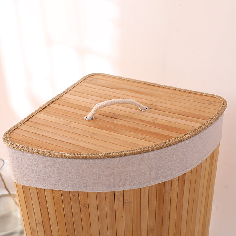 Corner Bamboo Laundry Hamper With Lid - Large