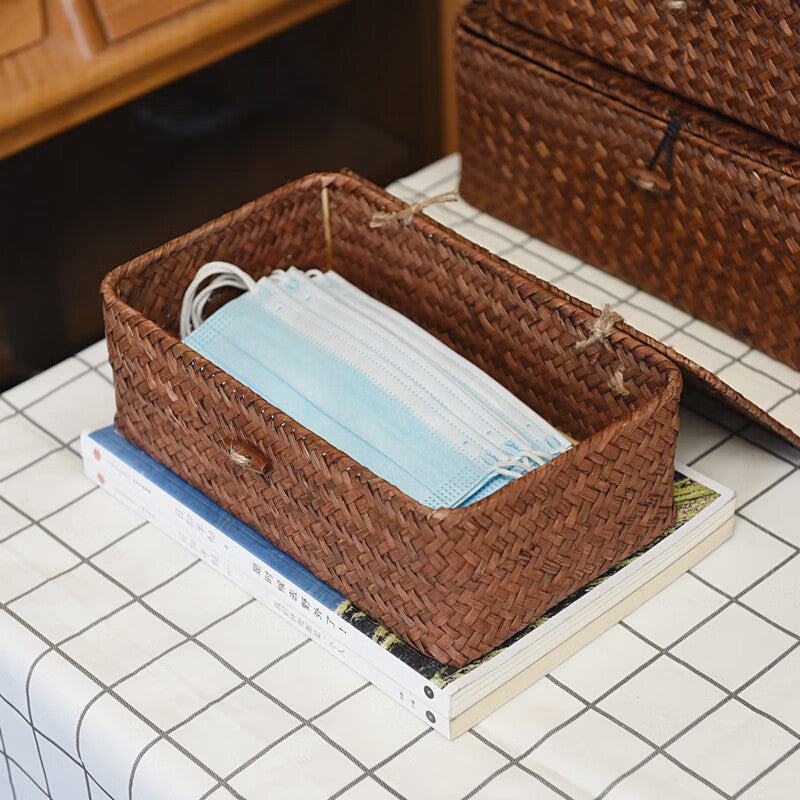 Straw Woven Rectangular Basket  - Medium