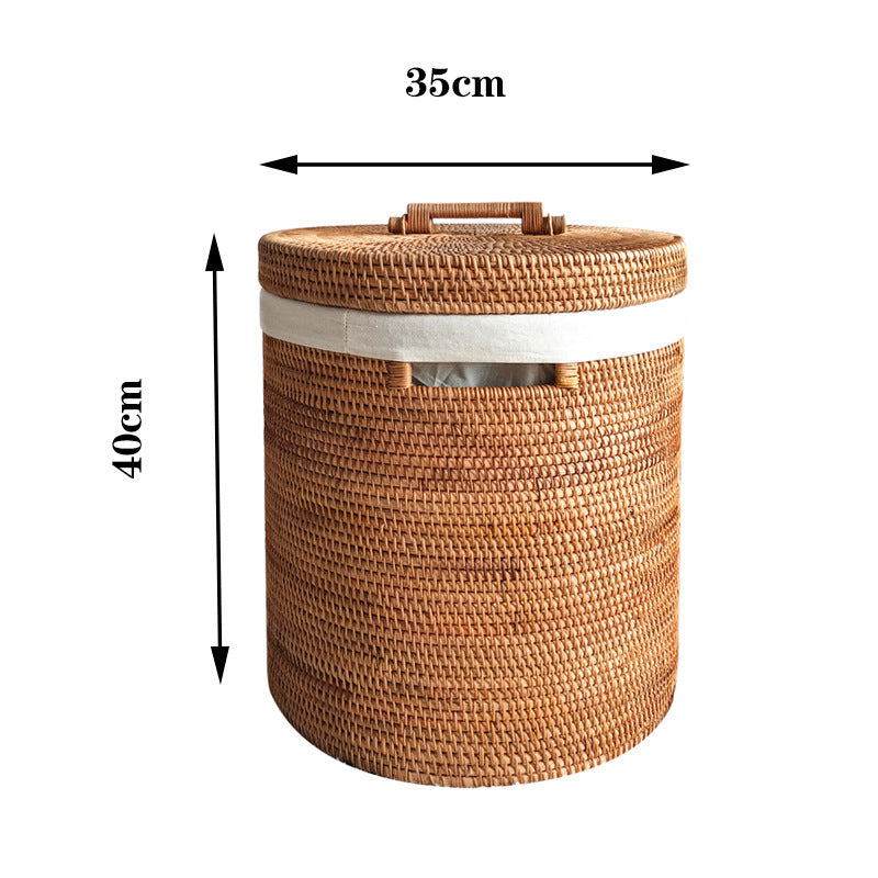 Round Wicker Laundry Basket Hamper With Lid - Medium