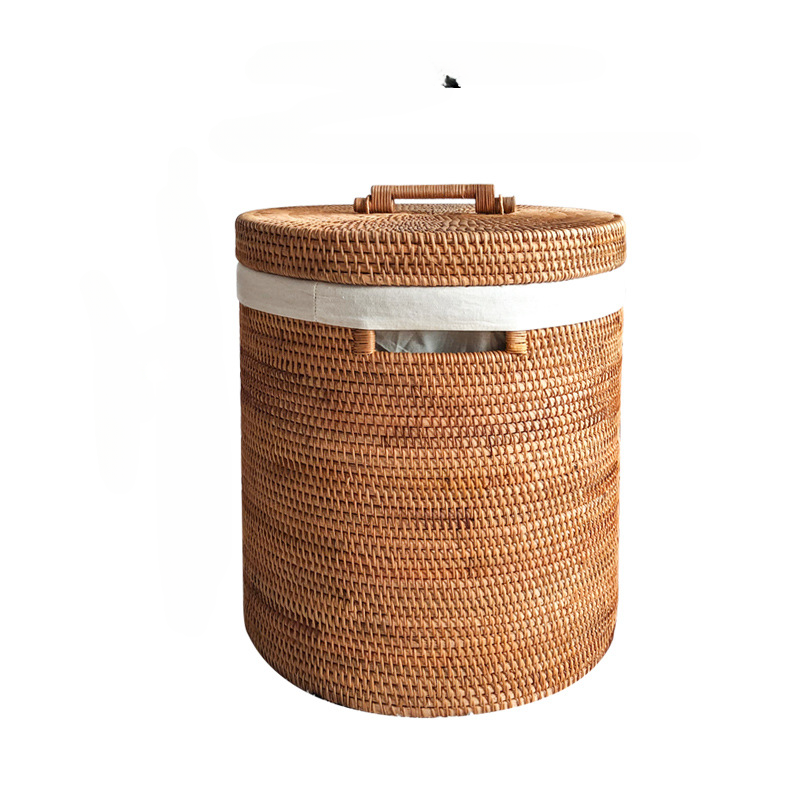 Round Wicker Laundry Basket Hamper With Lid - Medium