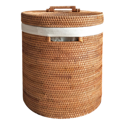 Round Wicker Laundry Basket Hamper With Lid - Large