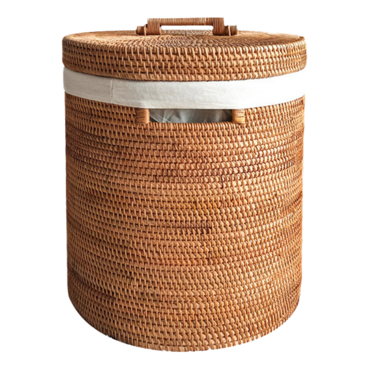 Round Wicker Laundry Basket Hamper With Lid - Large