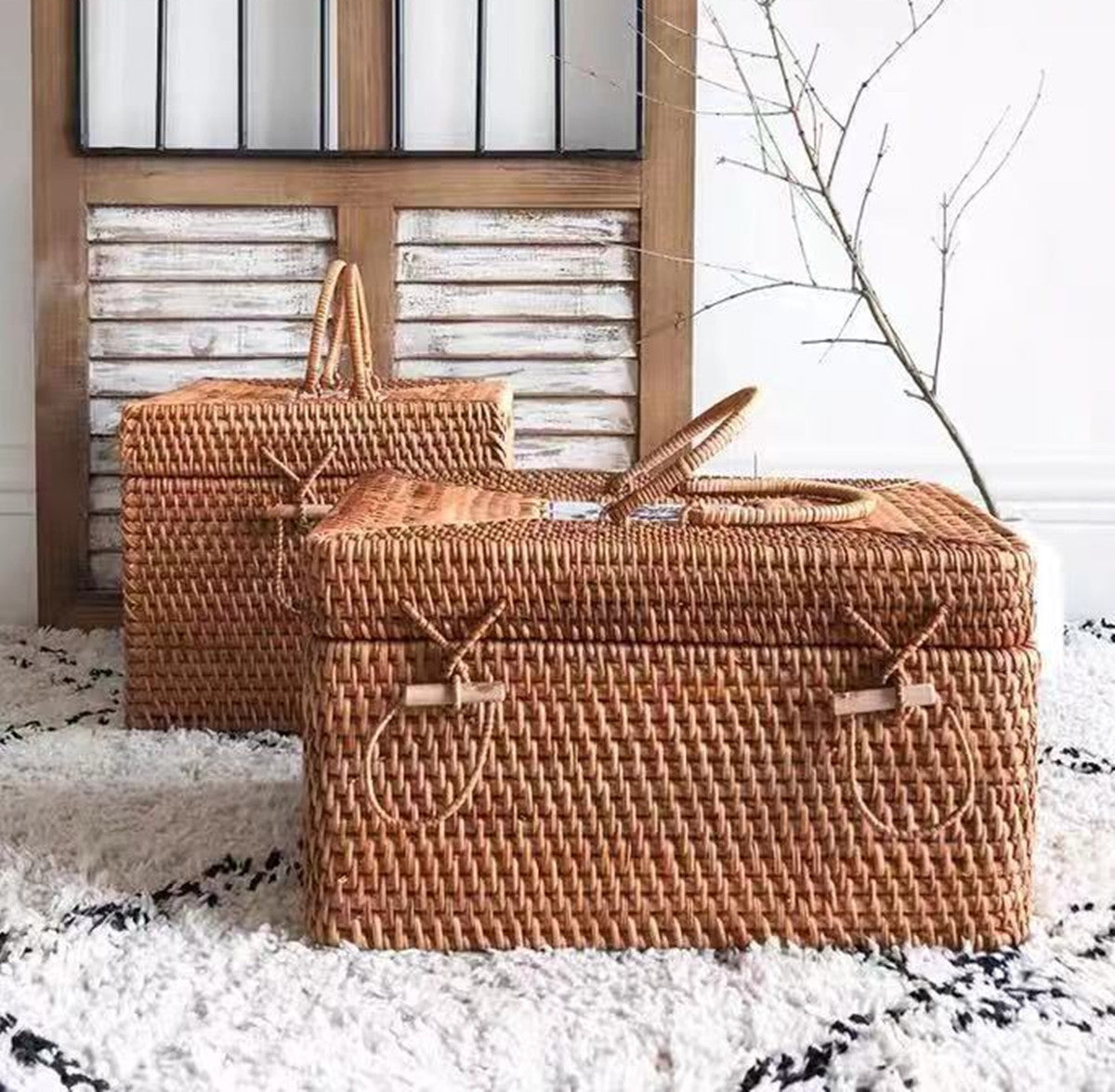 Rattan Rectangular Organizer With Lid