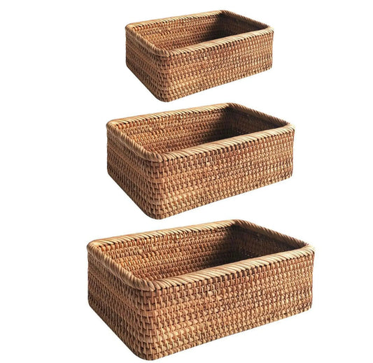 Rattan Retancgular Serving Tray Set of 3