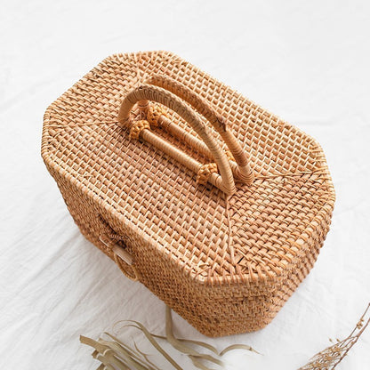 Woven Rectangular Basket With Lid