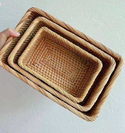 Rattan Retancgular Serving Tray Set of 3